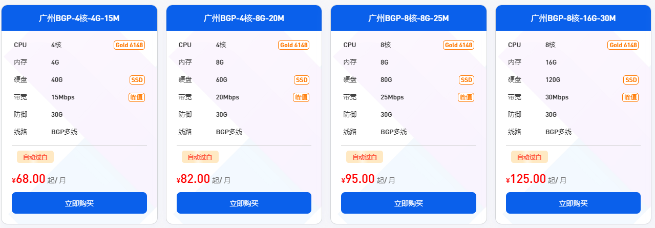 广州 BGP 云服务器租用价格表